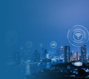 Prospettiva urbana arricchita da icone delle telco